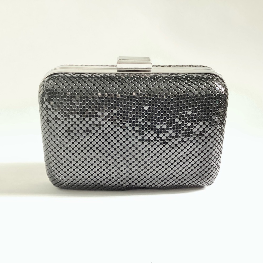 Kate Landry Black Metallic Convertible Wristlet Clutch Silver Hardware Festive